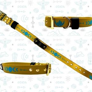 Gold & Blue Moon Phase Dog Collar, Medium